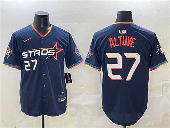 Mens Houston Astros #27 Jose Altuve Navy 2025 City Connect With Texas Patch Limited Stitched Jersey